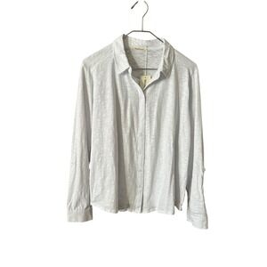 Woolovers size large organic Cotton Jersey Shirt White Long Sleeve Button Front